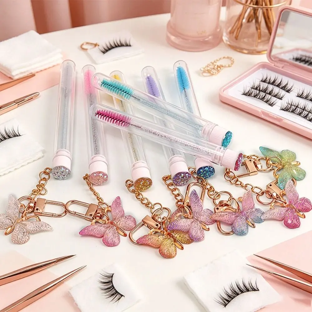 Gradient Color Eyelash Brush Crystal Handle Butterfly Pendant Mascara Wand Precision Bristles Portable Mascara Wands