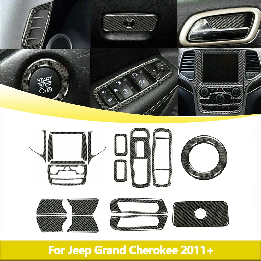 Car Interior Decoration Cover Trim Kit for Jeep Grand Cherokee 2011-2023 19Pcs Real Carbon Fiber Interior Sticker Car Accessory