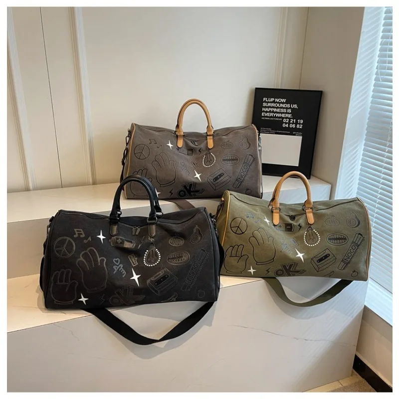 

Вместительная дорожная сумка в винтажном стиле с граффити, спортивная сумка для спортзала, женская сумка-тоут, мужская сумка-даффл, сумка-мессенджер