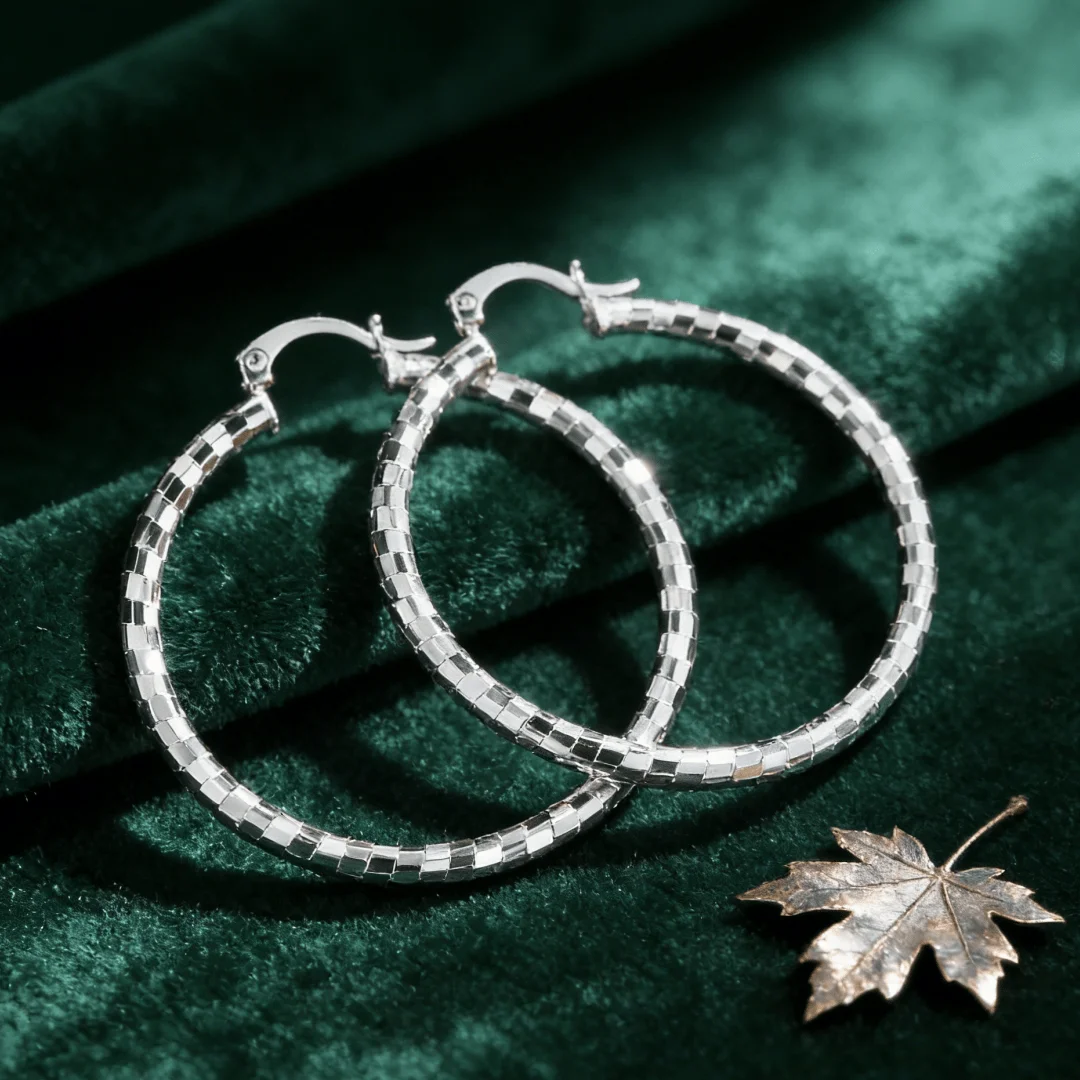 New trendy 925 Sterling silver exquisite Lattice pattern 4CM Big circle hoop Earrings for Women Costume Jewelry Anniversary Gift