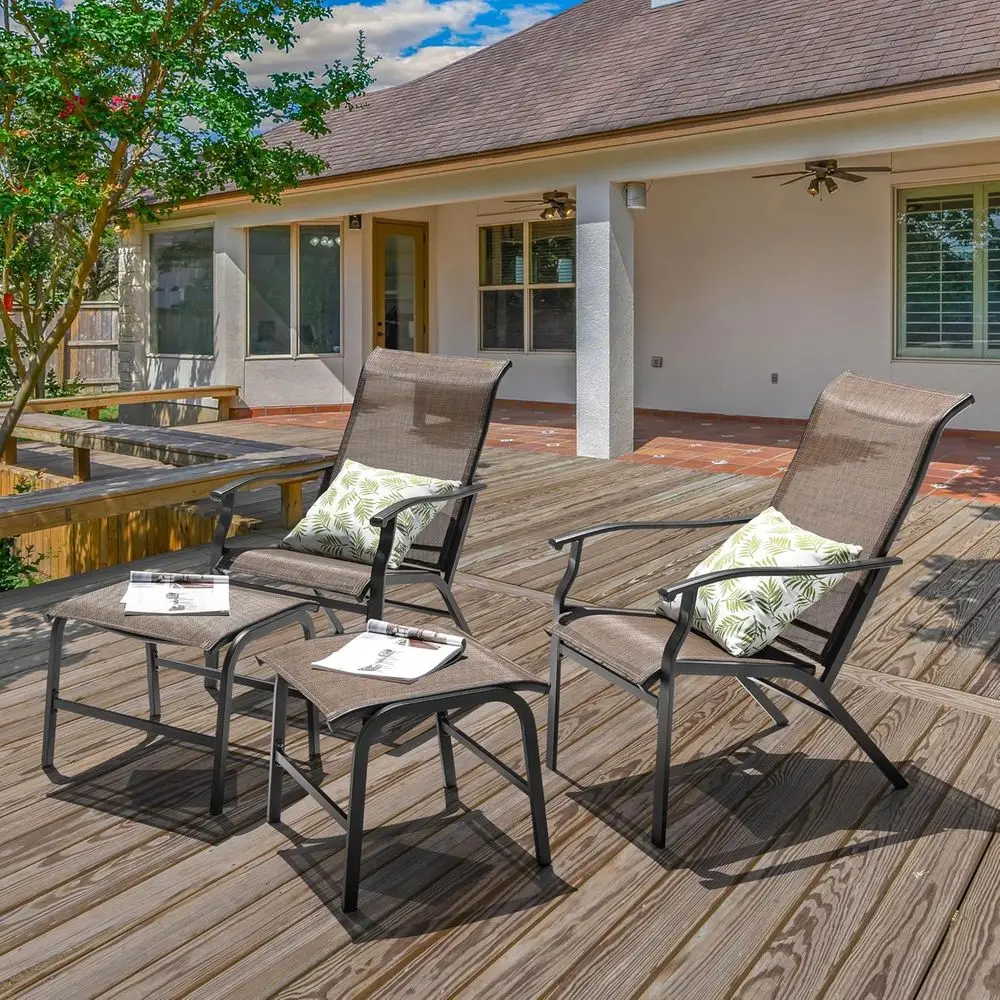 

All-Weather Textilene 2-Piece Patio Chaise Lounge Set with Ottomans, Suitable for Outdoor, Garden, Deck Use, Brown