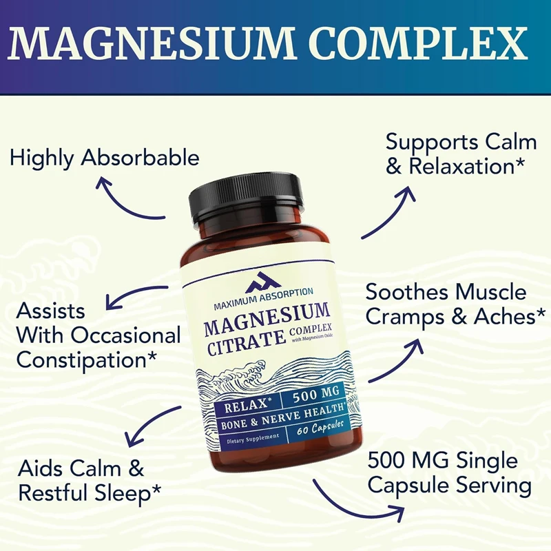 

Magnesium Citrate Complex for Calming, Constipation, and Digestive Health Support | Elemental Magnesium Oxide
