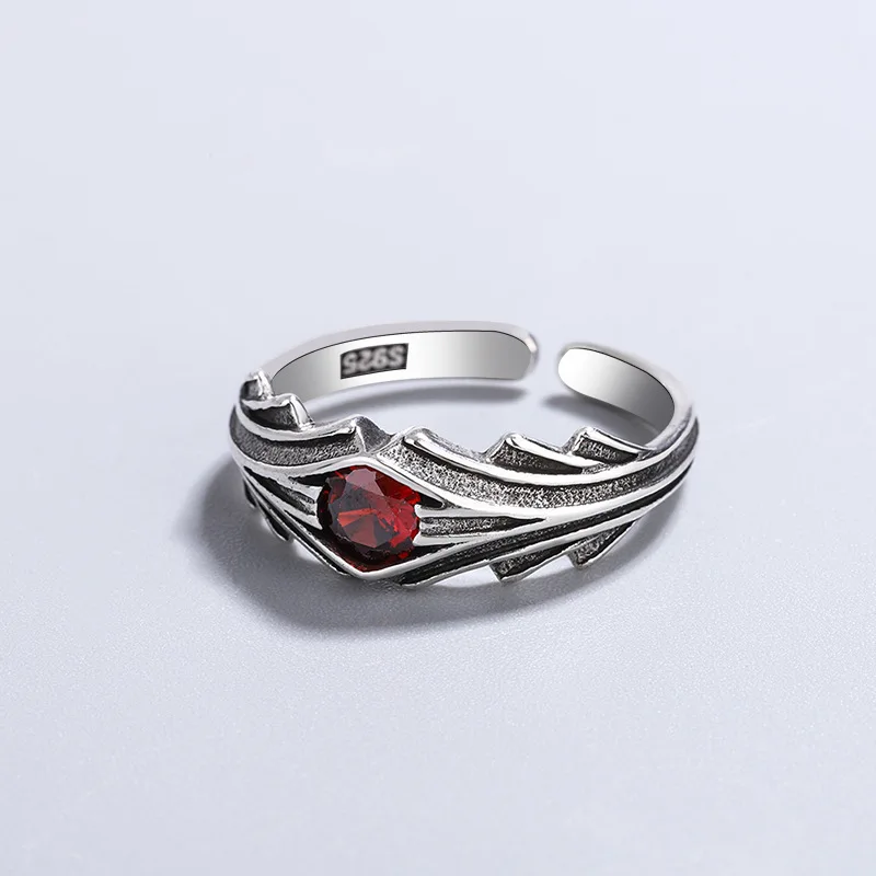 Anillo tailandés de Plata de Ley 925 con circonita roja para mujer, joyería fina de lujo para boda, accesorios al por mayor, joyería