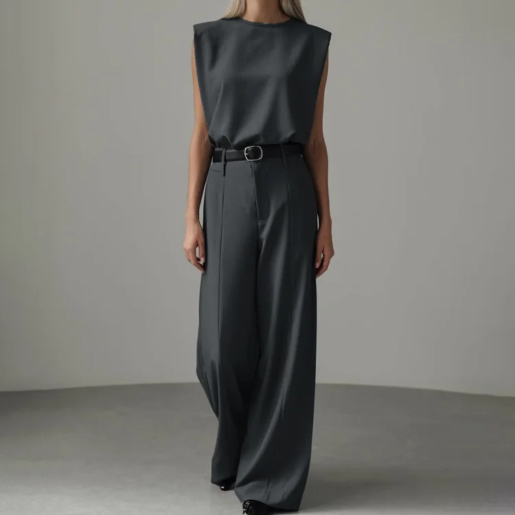 

Модный простой повседневный костюм для женщин: новый весенне-летний комплект из безрукавки и свободных брюк