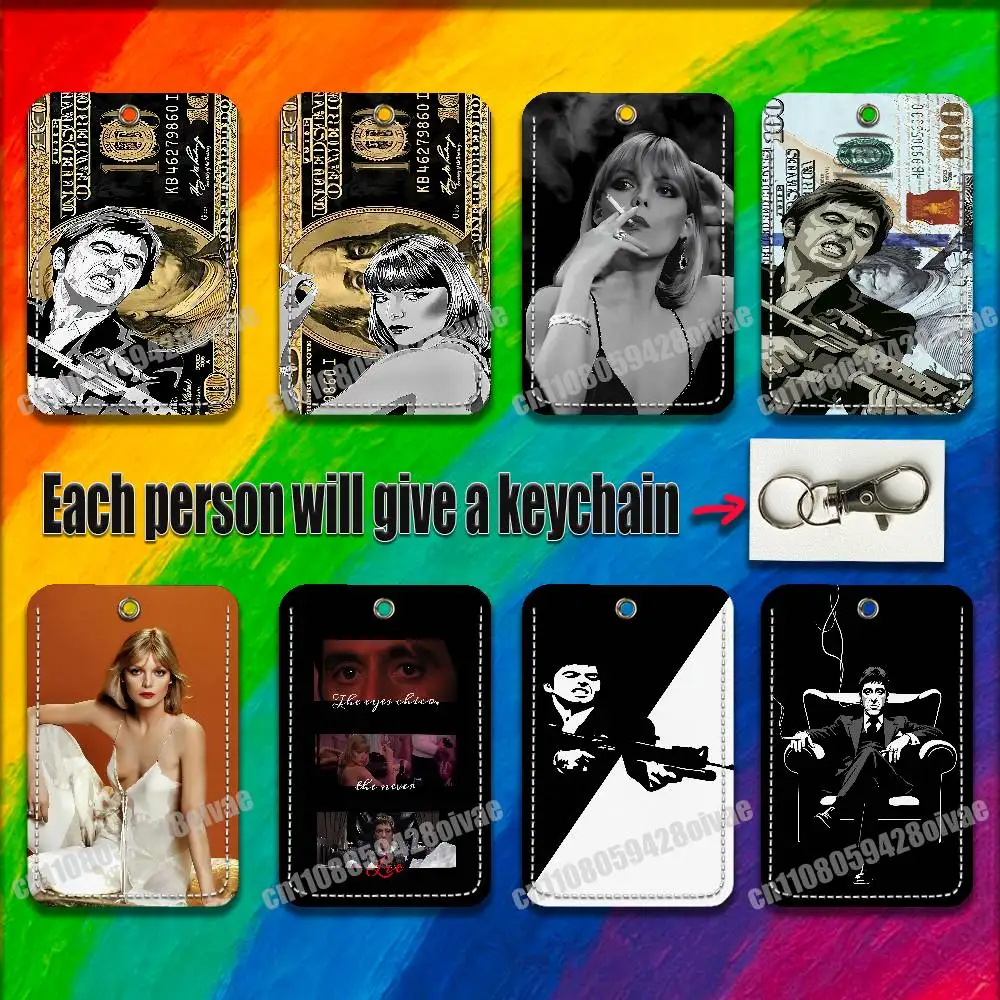 

S-ScarfaceS T-Tony Montana For ID Clips Credit Bank Subway Card Holder Cover Sleeve Ornament Leather Keychain