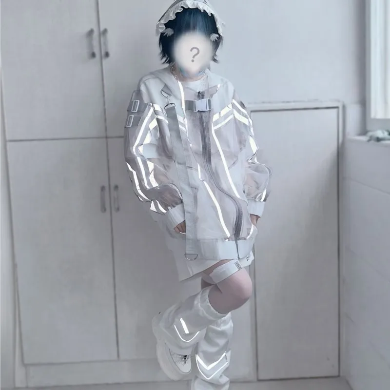 Niche Designer Style Punk Estilo mecánico Abrigo de organza Top sexy translúcido para mujer