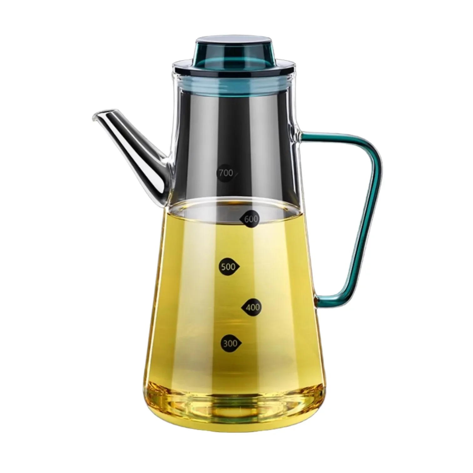 Certification Ultra Hard High-Borosilicate Glass Oil Kettle 700ml Capacity Oiler Transparent Oil Container for Kitchen