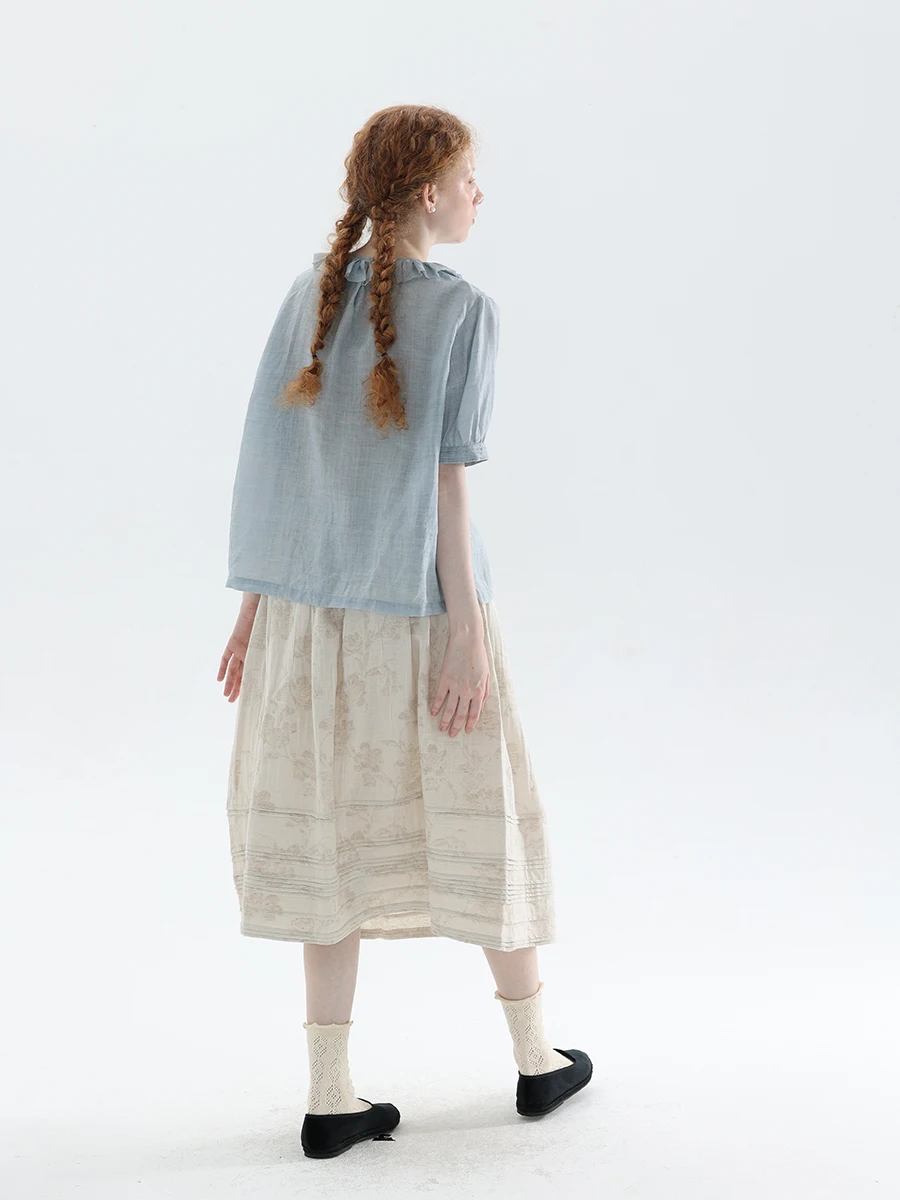 

Летняя новинка: женская юбка миди А-силуэта из льна в стиле ретро с вышивкой и эластичным поясом, средней посадки