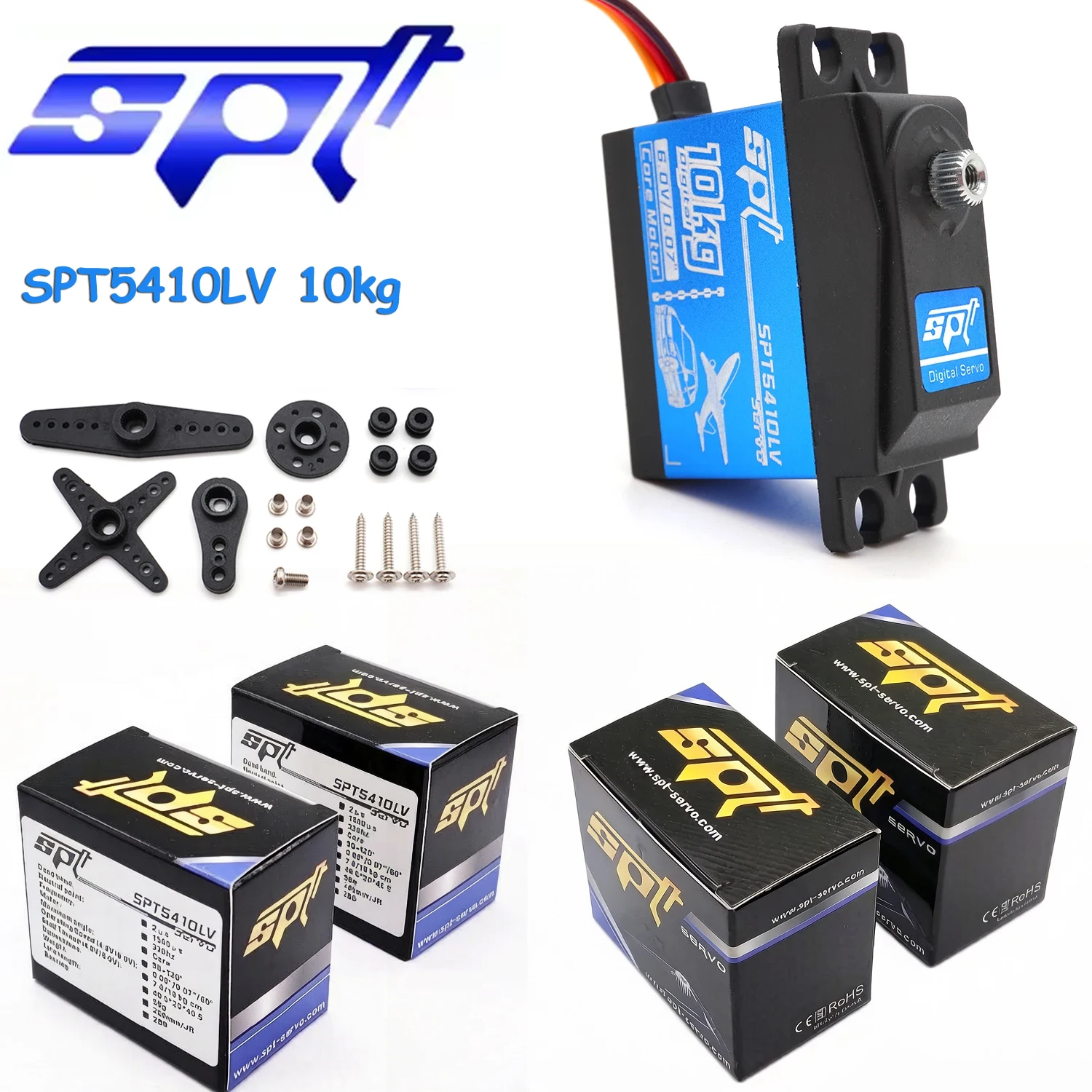 

SPT SPT5410LV 10kg High Speed Standard Servo Metal Gear for 1:10 RC Drift Buggy Crawler Car Airplane Robot Arm Servo Accessories