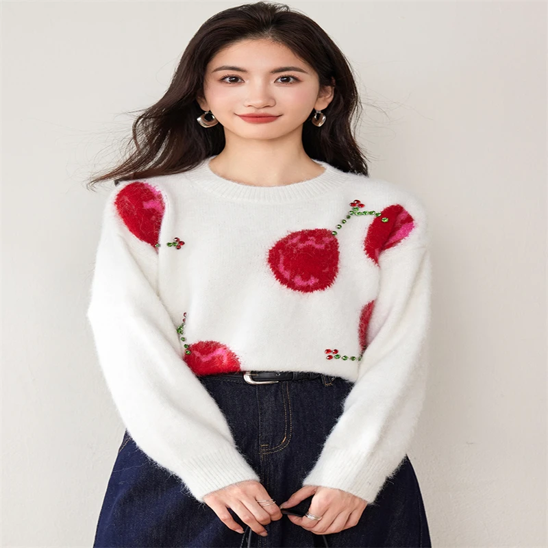 Lazy Style Long Sleeve Sweater Women Autumn Winter Round Neck Pullover Knitted Sweater Casual Versatile Tops