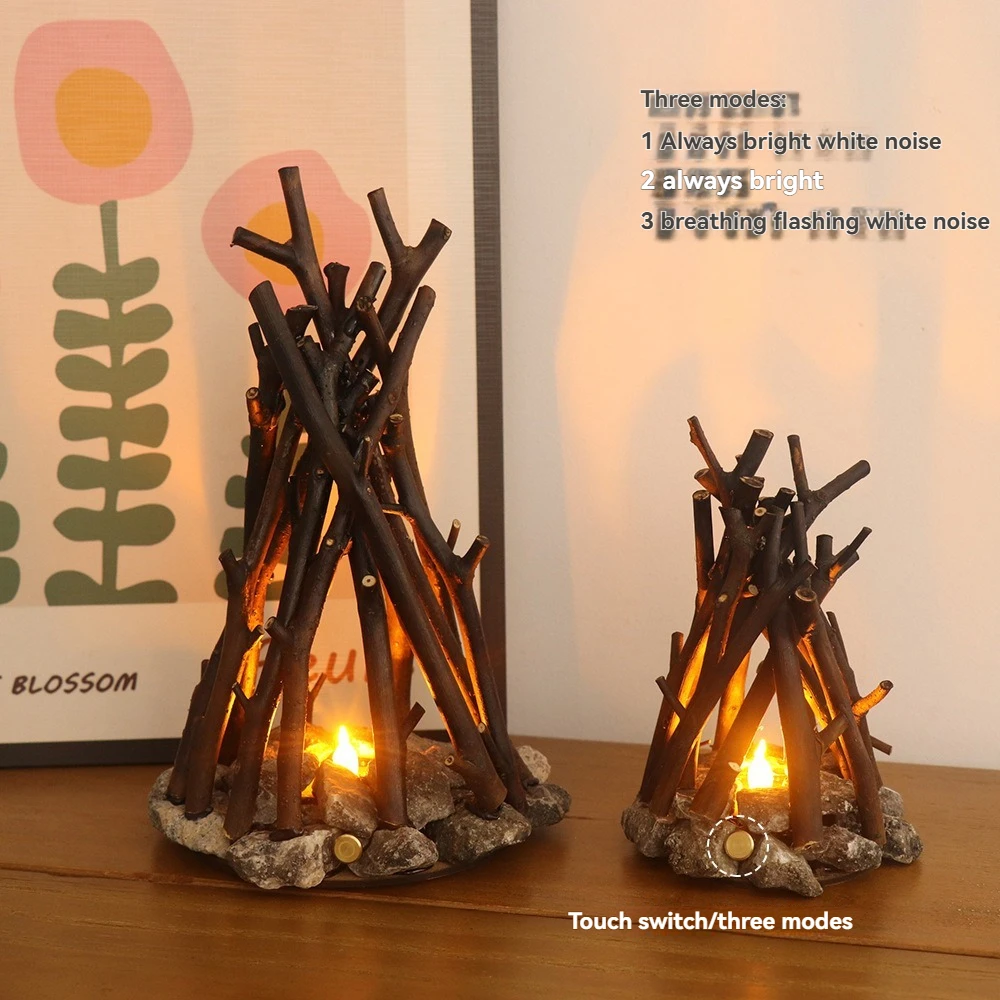 Creative Night Lights Simple Retro Decoration Handmade LED Lights Burning Bonfire Stereo Desktop Bedroom Decoration
