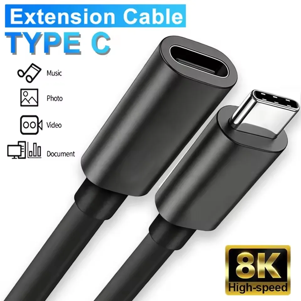 60W Type-C Extension Cord USB C Data Cables Type-c Male To Female 3A Extension Cable Gold-plated Extensor Charger Wire Connector