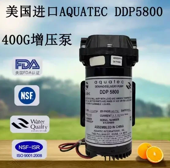 DDP 5800 Sistema purificador de água bomba de diafragma RO bomba de reforço 400GPD DC 24V fluxo ≥ 2.5LPM @ 70PSI pressão de entrada 30PSI