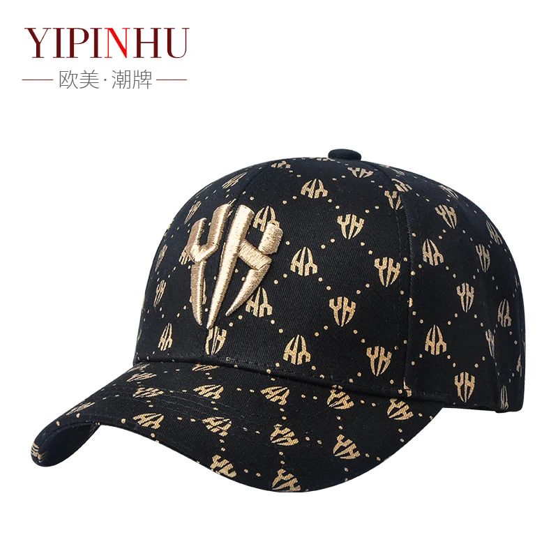 European and American trendy brand fashionable printed hat men's pure cotton duckbill cap casual sun protection baseball cap