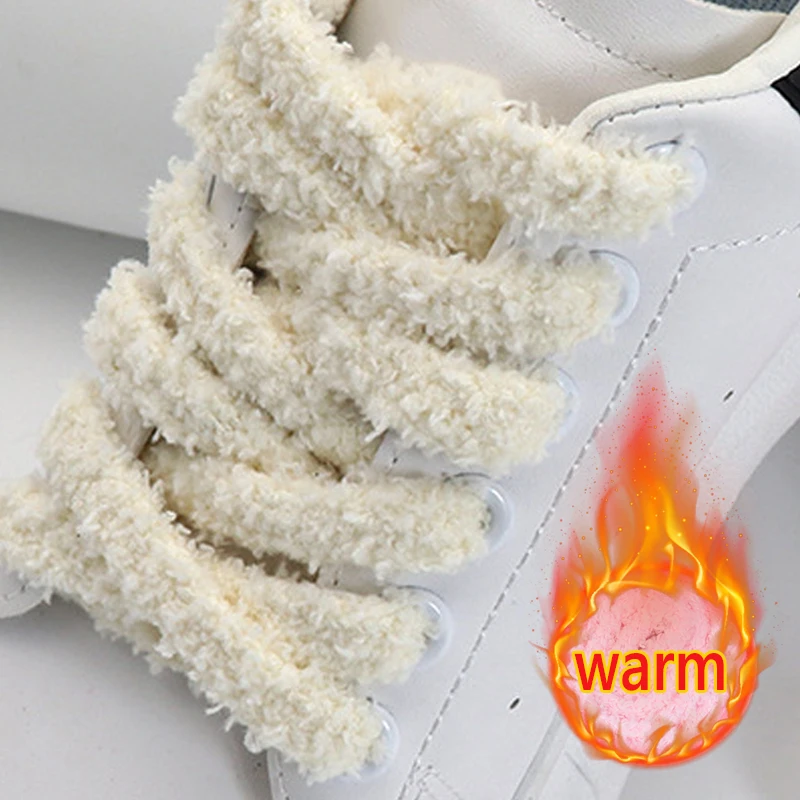 1Pairs Winter White Black Shoe Accessories Women Men Fluffy Fuzzy Laces Casual Cute Plush Shoe Laces Sneakers Flat Shoelaces