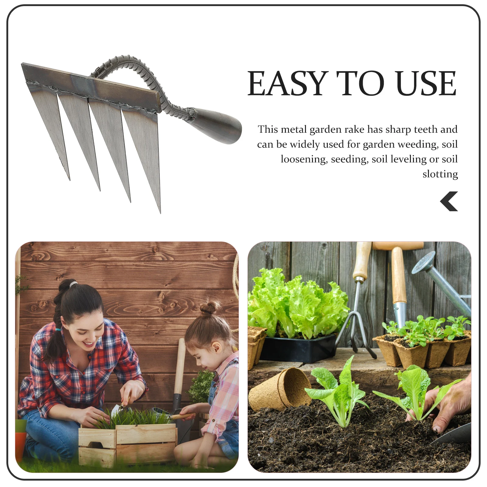

Steel Garden Rake Heavy Duty Manganese Steel Cultivator Multi-Functional Soil Loosening Weeding Hand Rake Farm Implement