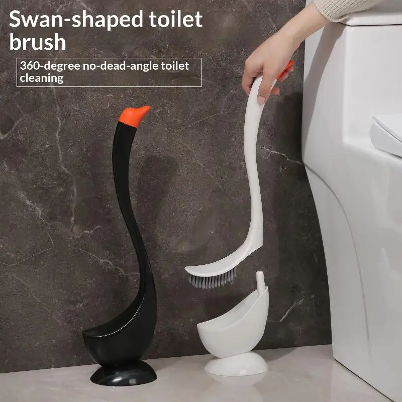 

Cute Toilet Brush With Long Handle Swan Shape Toilet Holders Bathroom Accessories Plastic Toilet Plunger Cleaning Tool