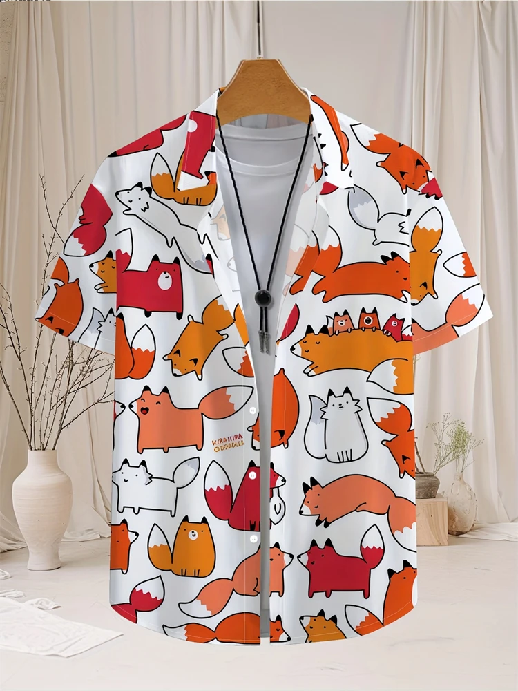 

Hawaiian Men's Short-sleeved Shirts Beach Shirts Mens Shirts Large Men's Clothing Cartoon Animal Patterns Loose And Breathable