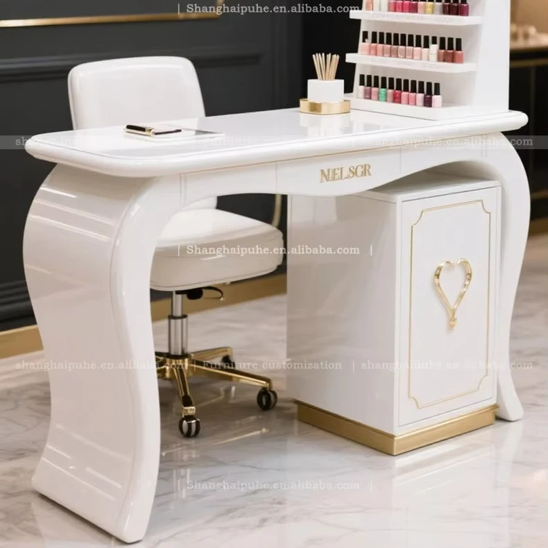 Ladies Salon Nails Table Golden Black Or White Custom Made Baroque Nail Table And Chair Sets Light Luxury Design Customization