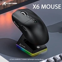 Ratón Bluetooth Attack Shark X6, conexión inalámbrica de tres modos para juegos, Base de carga magnética táctil RGB, ratón Macro para juegos PAW3395