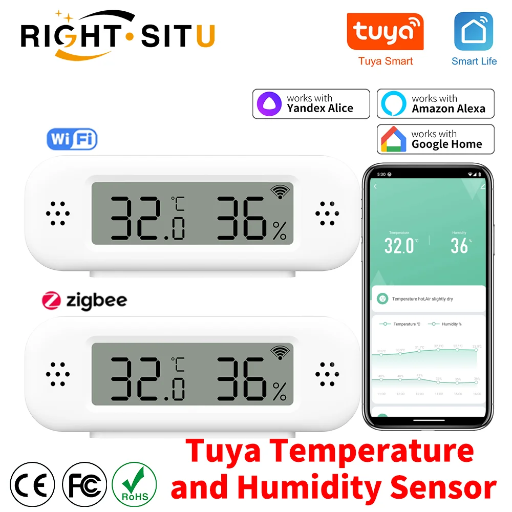 

Tuya Zigbee WiFi Mini Temperature Humidity For Smart Home Thermometer Hygrometer APP Remote Work with Google Home Yandex Alexa