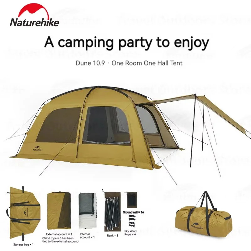 Naturehike-tienda de campaña Dunes 10,9, 6 personas, 4 estaciones, cúpula, dosel extendido, impermeable, gran espacio, con orificio para chimenea