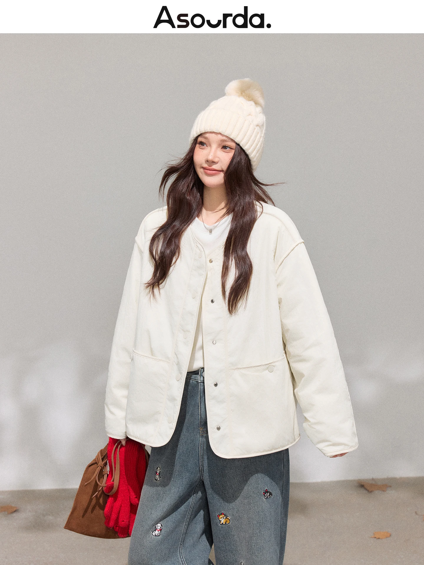 

Зимняя верхняя одежда для женщин: свободная легкая куртка с круглым вырезом из хлопка, большие размеры, белое зимнее пальто с тонким наполнителем из нейлоновой ткани.