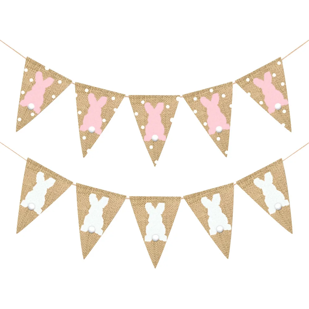 

2pcs Burlap Rabbit Wave Point Pennant Flags Garland For Party Home Decor Vintage Celebration Decoration Easter Decorations