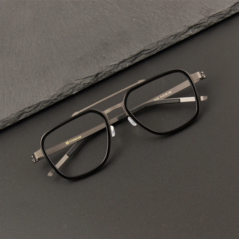 Luxury Brand Designer Non-screws Aviation Man Square Titanium Frame Eyeglasses Women Large Optical Lenses Acetate Glasses