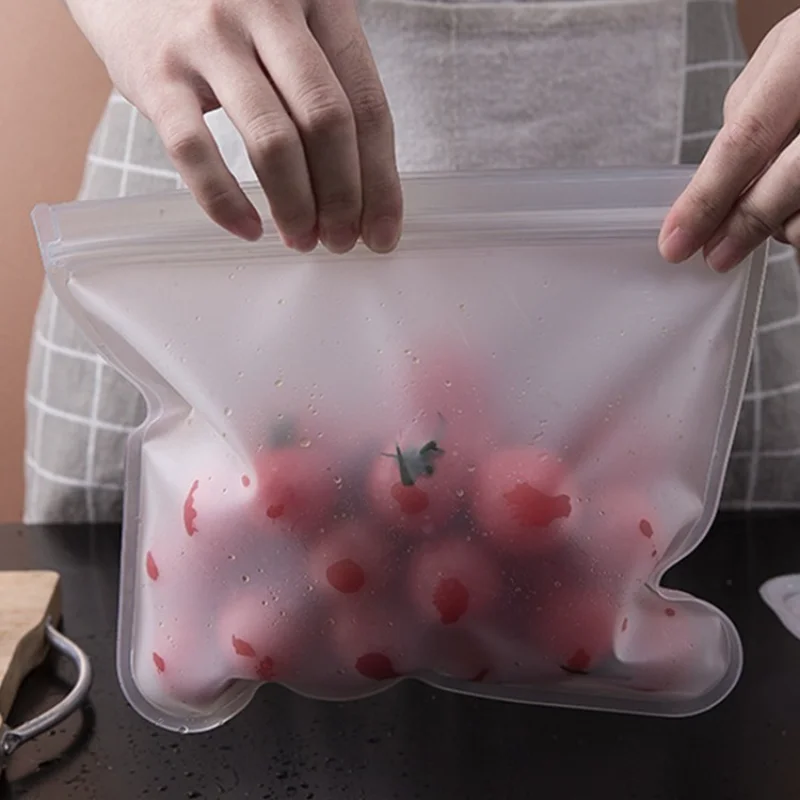 1Pc Reusable Food Freezer Bags Leakproof Silicone Bags BPA Free Lunch Bag Meat Fruit Veggies Storage Bag Dishwasher Safe