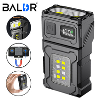 BALDR 180° Rotatable LED Flashlight Keychain Light 20W 500LM USB Rechargeable Portable Small Torch with Magnet Digital Display