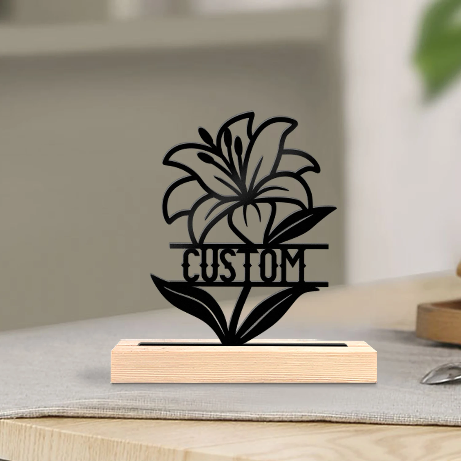 1pc Customized Minimalist Metal Ornaments Customizable Content With Wooden Base Home and Office Decorations,Christmas Gifts
