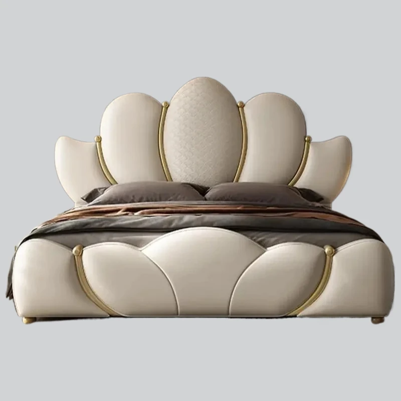 رائجة البيع اللوح الأمامي الحديث سرير مزدوج الملك الحجم الإطار الملكة سرير جلدي كامل التوأم مضاءة أثاث غرفة نوم خشبية فاخرة