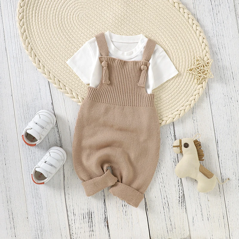 Newborn Baby Rompers Fashion Solid Sleeveless Knitting Infant Kids Boys Girls Strap Jumpsuits Clothes Autumn Winter Toddler Wear