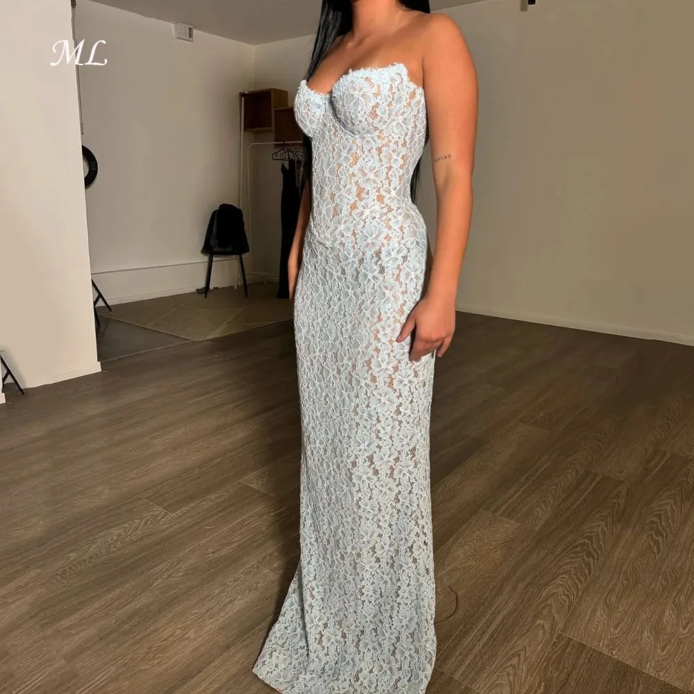 

ML Sexy Sky Blue/Pink Lace Mermaid Prom Dresses Sweetheart Neck Party Gowns Floor Length Evening Dress Gown Customized New