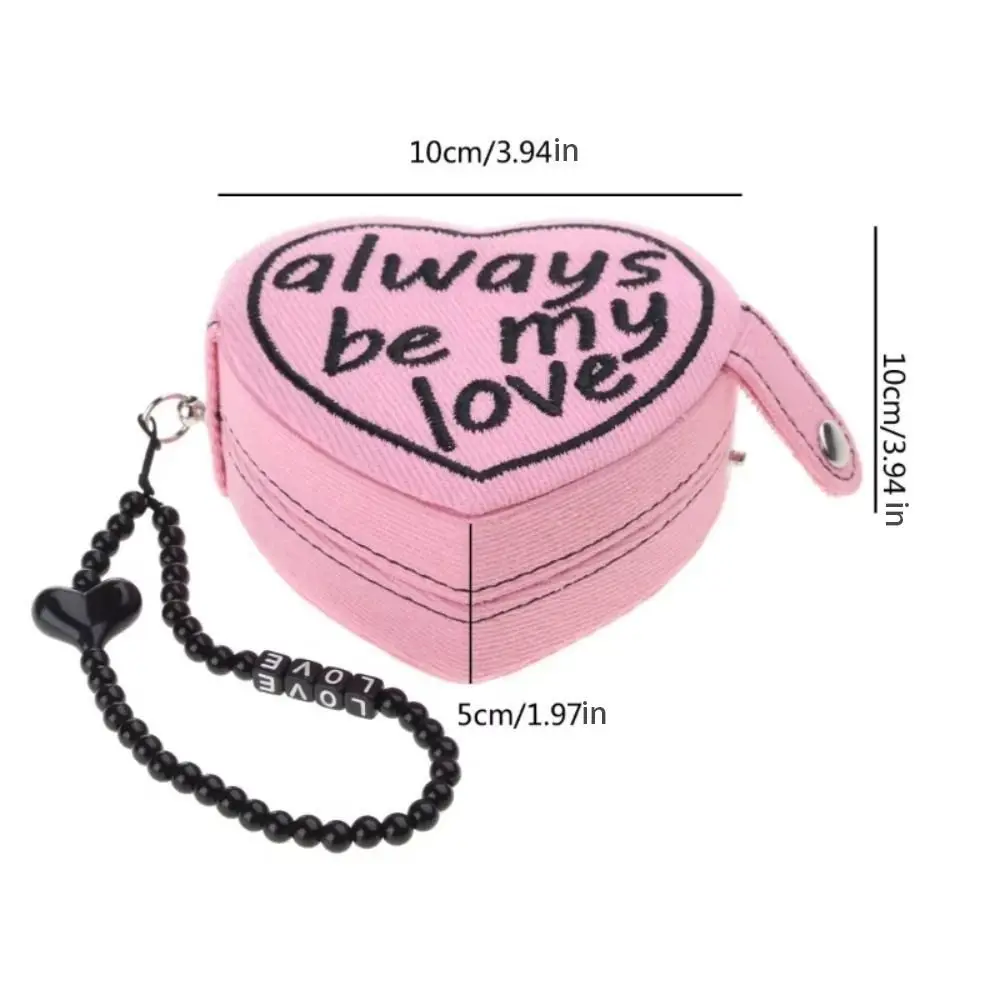Heart Shaped Jewelry Ring Storage Box Retro Style Embroidered Mini Jewelry Box With Strap Pure Color Cosmetic Bag Necklaces