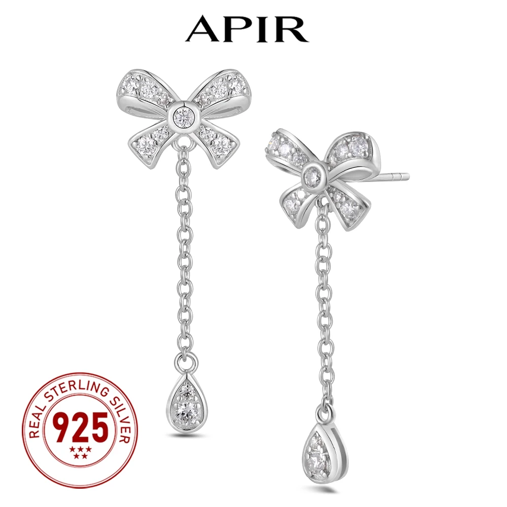 

APIR Bowknot Romantic Pendant Earrings for Women 925 Sterling Silver Lab Cultivate Moissanite Earring Daily Wedding Jewelry Gift