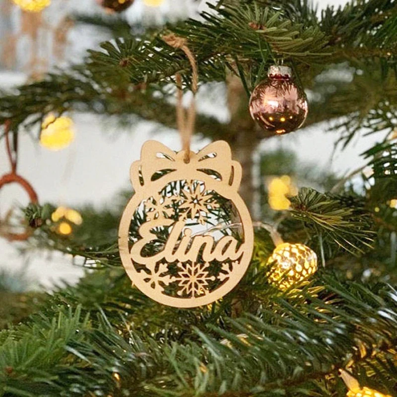 10 pcs Personalized Name Christmas Ornaments, Custom Baubles Set, Wooden Hanging Gift, Laser Cut Snowflakes, Christmas Tree ball