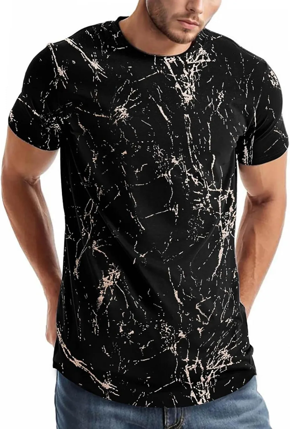 Retro Cracked Mottled Color Block 3D Printe Sports Breatha Schnelltrocknendes Herren-T-Shirt, lässige Street-Fashion, Eltern-Kind-Kleidung – Detail 4