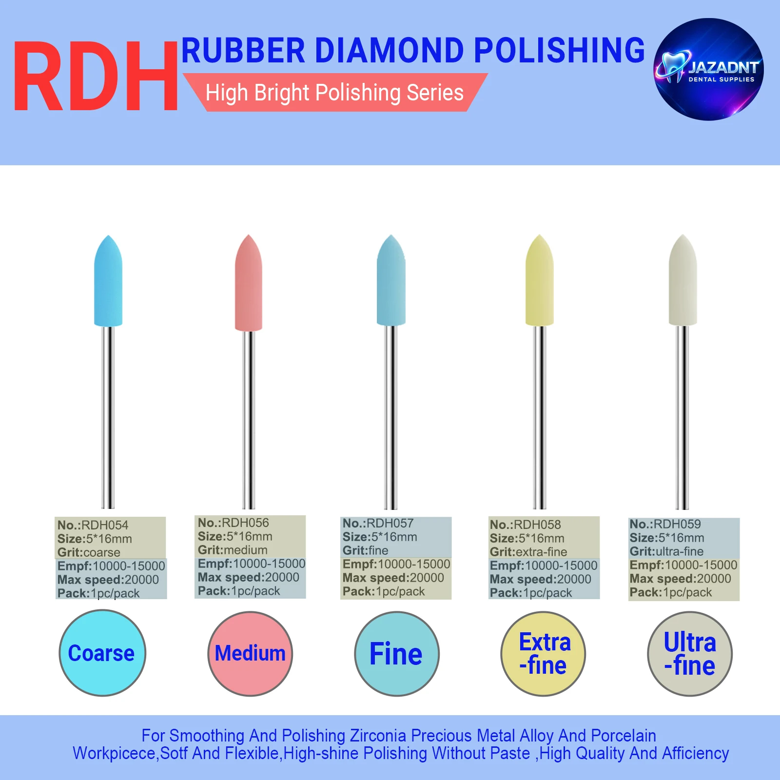 Dental Rubber Diamond Polisher For Irconia Porcelain Polishing Precisely Dental Office Dentistry Lab  Polishing Tool 1pc HP
