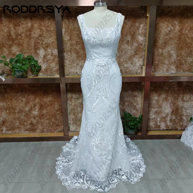 RODDRSYA Luxury Sexy Wedding Dresses For Women 2023 Square Collar Appliques Lace Mermaid Backless Vestidos De Novia Custom Made