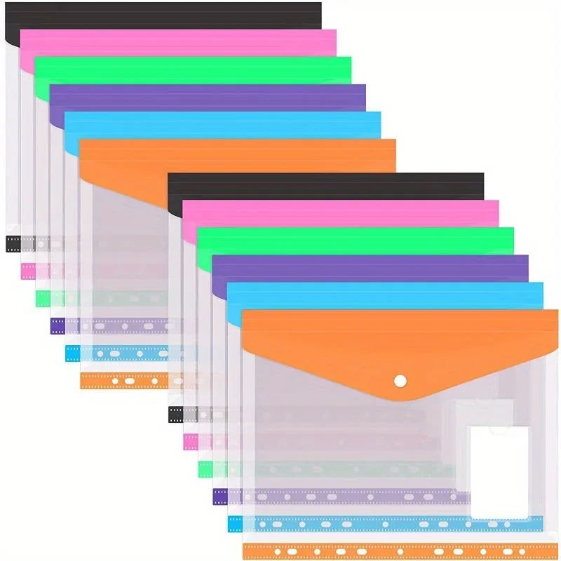 Document Pouch With Snap Button Label Transparent Plastic Expandable Binder Pocket Envelopes For 2 3 4 Ring Folder