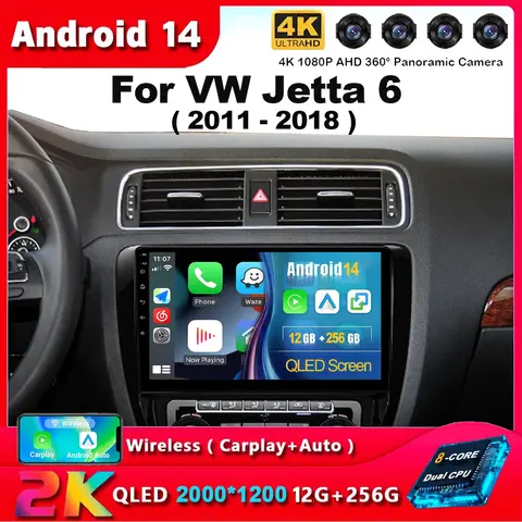 폭스바겐 제타 6 MK6용 안드로이드 15 멀티미디어 플레이어, 무선 카플레이 자동차 스테레오, 48EQ GPS DSP 2Din 카 라디오