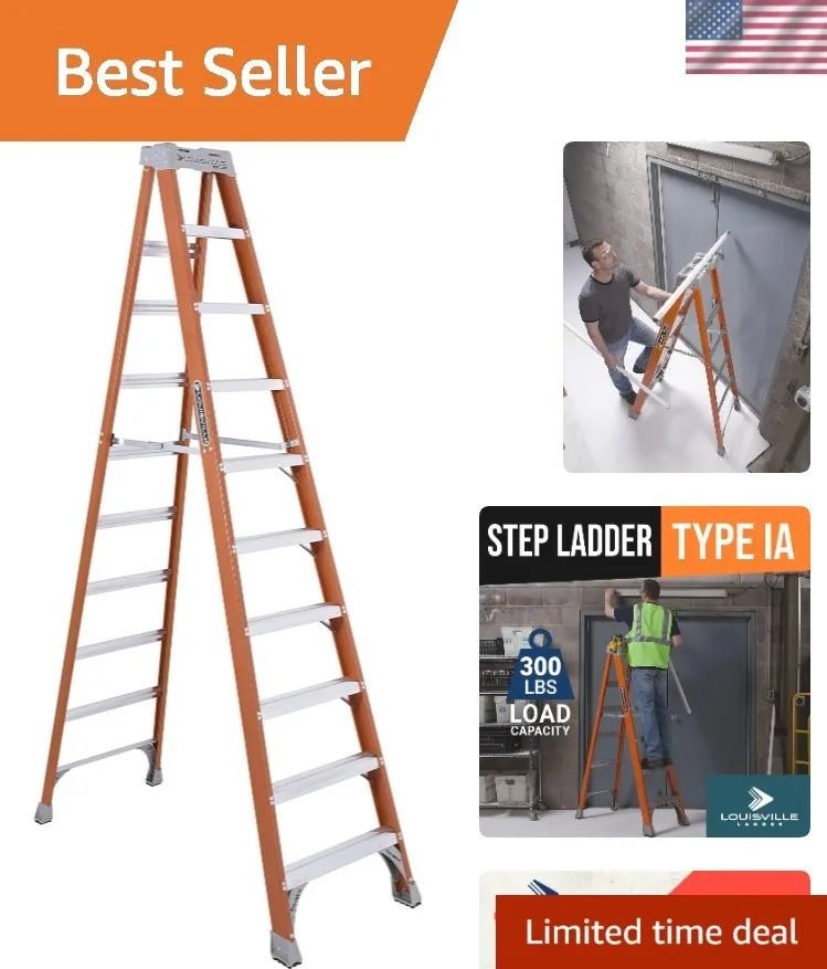 

Усиленная 10-футовая лестница из стекловолокна с грузоподъемностью 300 фунтов для безопасного подъема