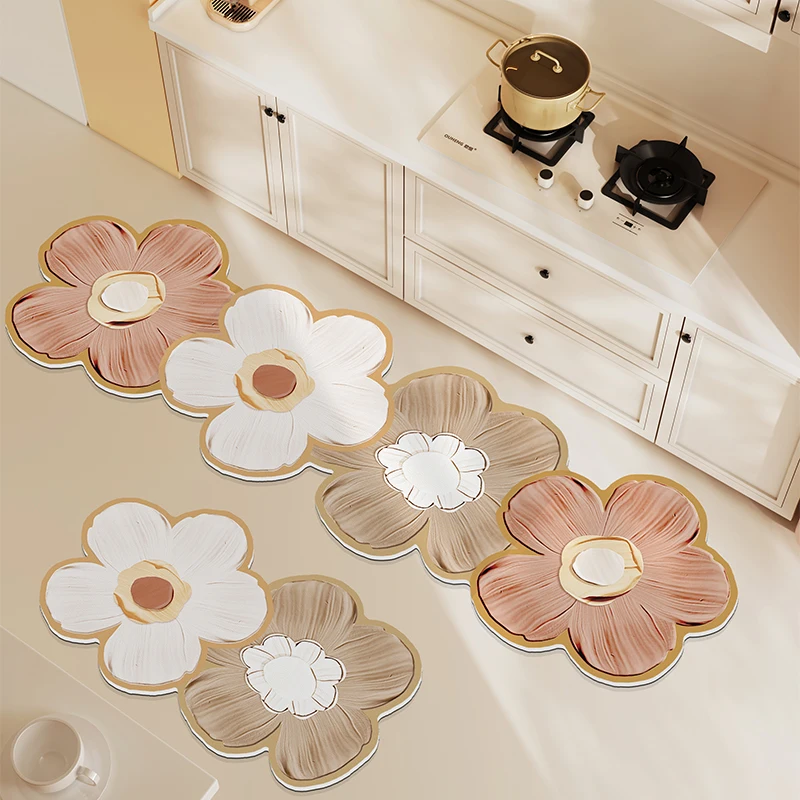 

Kitchen Anti-slip Mat Diatom Mud Absorbent Oil Water Rug Art Design Oil Painting Flower Quick-drying Carpet Irregular Floor Mats