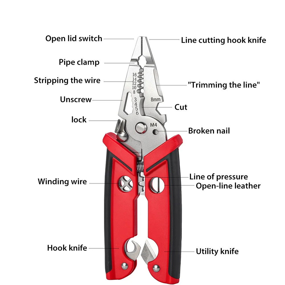 18 in 1 wire stripper, multi-function electrician wire splitter wire winding pliers crimping pliers Professional hand tool