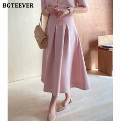 BGTEEVER Stylish Loose Women Mid-Length Skirts Casual High Waist Female A-line Skirts Spirng Autumn