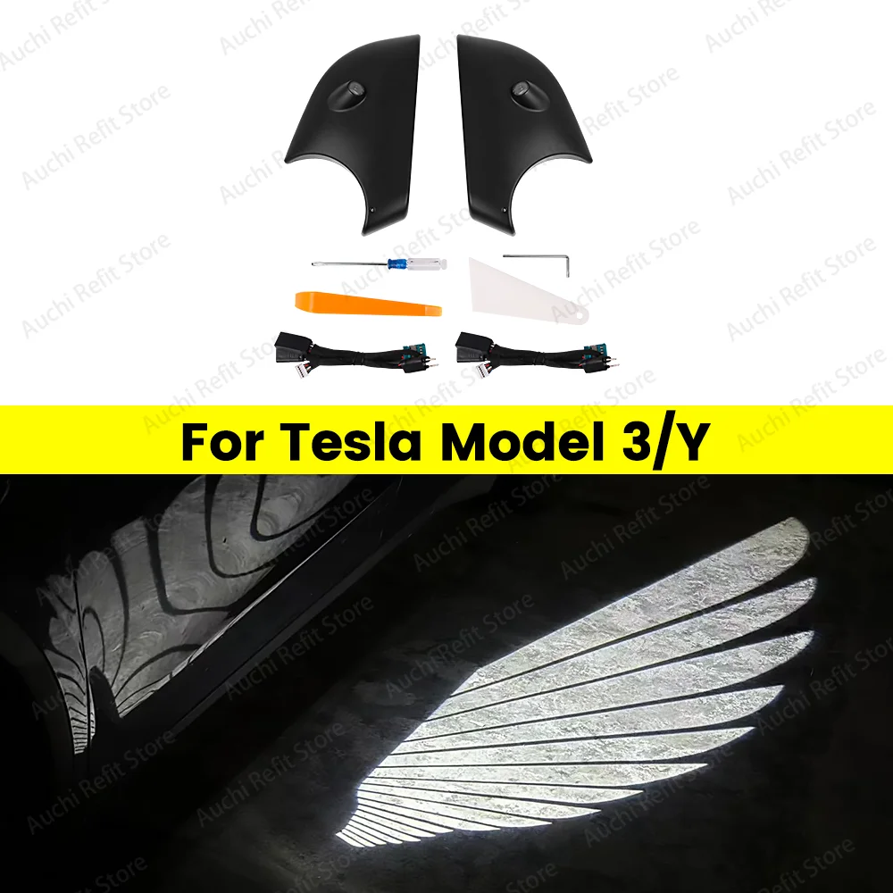 Angel Wings Welcome Light For Tesla Model Y 3 Highland Romantic Atmosphere Dynamic Projection Floor Lamp Decorate Ambient Light