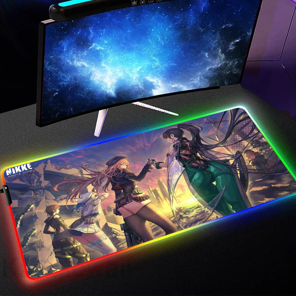 Best Sellers Hot selling item HD printing NIKKE The Goddess Of Victory large size XXL RGB mouse pad gaming backlit RGB mouse pad