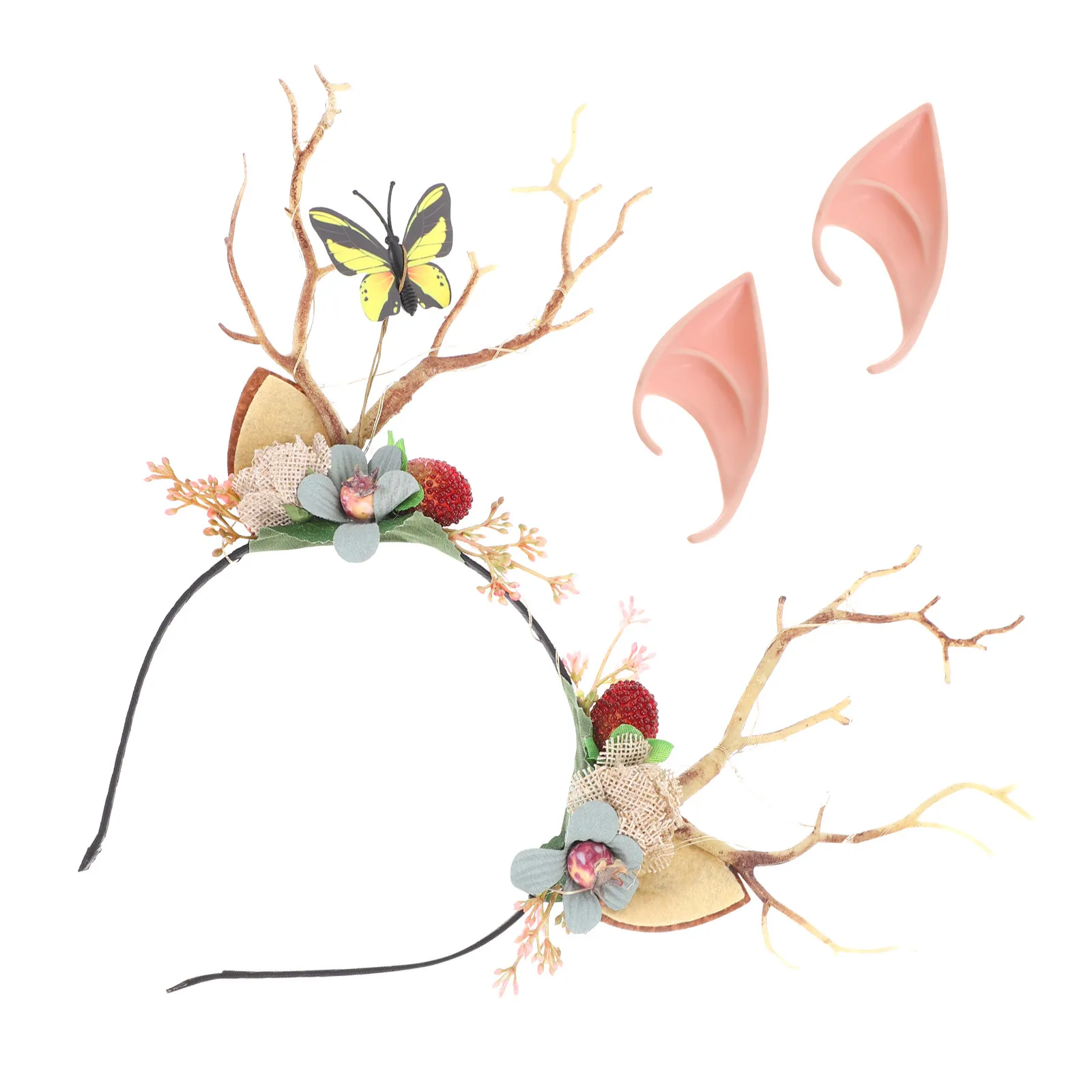 

1Set Fairy Ears Antlers Branches Headband Cosplay Prop for Halloween Party Costume Festival Dress Up Photo Session Performance